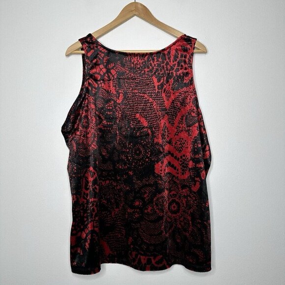 Avenue Tank Top shell Size 26 Red Black Velvet Floral Elegant - Picture 2 of 10